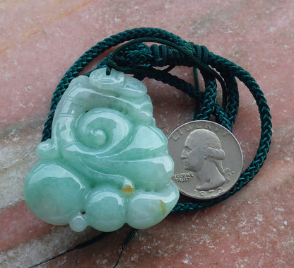 Certified Hand Carved Green 100% Natural Myanmar Burma A Jade Jadeite Dragon Turtle Ruyi Pendant Necklace