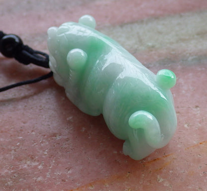 Certified Hand Carved Green Natural Myanmar Burma A Jade Jadeite Zodiac Tiger Lucky Amulet Pendant Necklace