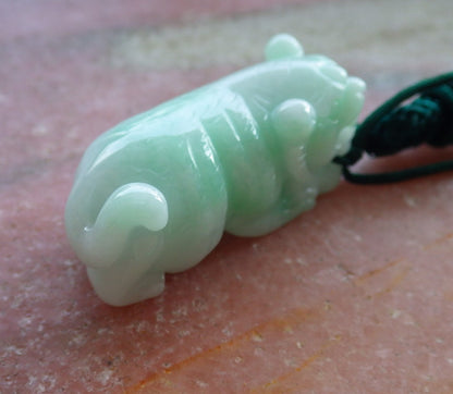 Certified Hand Carved Green Natural Myanmar Burma A Jade Jadeite Zodiac Tiger Lucky Amulet Pendant Necklace