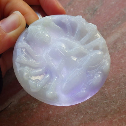 Certified Hand Carved Lavender Natural Myanmar Burma A Jade Jadeite 1000 Hand Guanyin Kwan yin Pendant Necklace