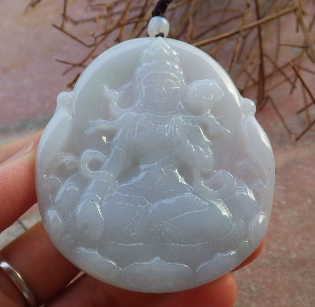 Certified Hand Carved Green Lavender 100% Natural Myanmar Burma A Jade Jadeite Guanyin Kwan yin Pendant Necklace