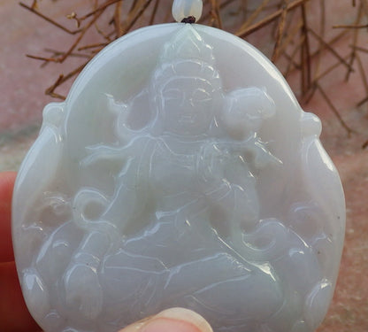 Certified Hand Carved Green Lavender 100% Natural Myanmar Burma A Jade Jadeite Guanyin Kwan yin Pendant Necklace