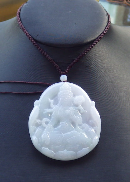 Certified Hand Carved Green Lavender 100% Natural Myanmar Burma A Jade Jadeite Guanyin Kwan yin Pendant Necklace