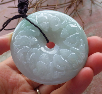 Certified Hand Carved Natural Myanmar Burma A Jade jadeite Mandarin Duck Dragon Phoenix Pendant Necklace