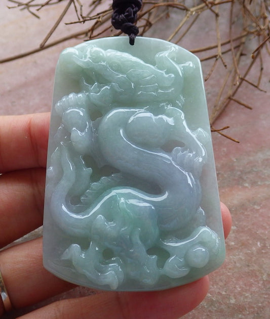 Certified Hand Carved Green 100% Natural A Jade Jadeite Dragon Spit Bead Pendant Necklace