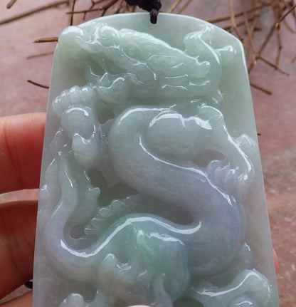 Certified Hand Carved Green 100% Natural A Jade Jadeite Dragon Spit Bead Pendant Necklace