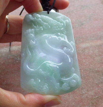 Certified Hand Carved Green 100% Natural A Jade Jadeite Dragon Spit Bead Pendant Necklace