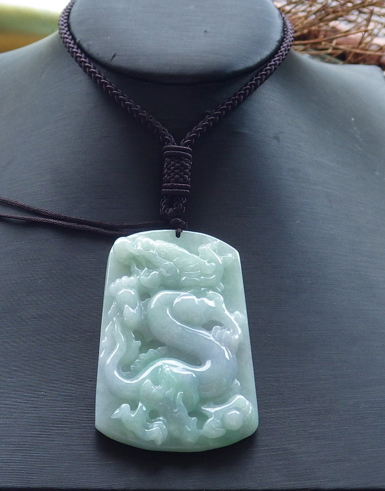 Certified Hand Carved Green 100% Natural A Jade Jadeite Dragon Spit Bead Pendant Necklace