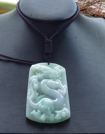 Certified Hand Carved Green 100% Natural A Jade Jadeite Dragon Spit Bead Pendant Necklace