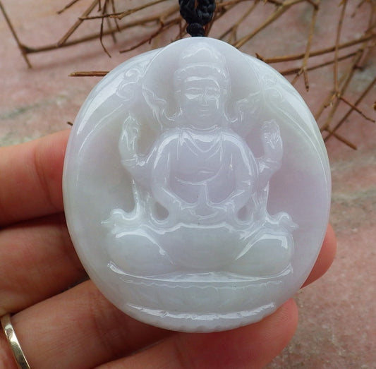 Certified Hand Carved Green Lavender 100% Natural Myanmar Burma A Jade Jadeite Guanyin Kwan yin Pendant Necklace