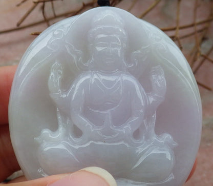 Certified Hand Carved Green Lavender 100% Natural Myanmar Burma A Jade Jadeite Guanyin Kwan yin Pendant Necklace