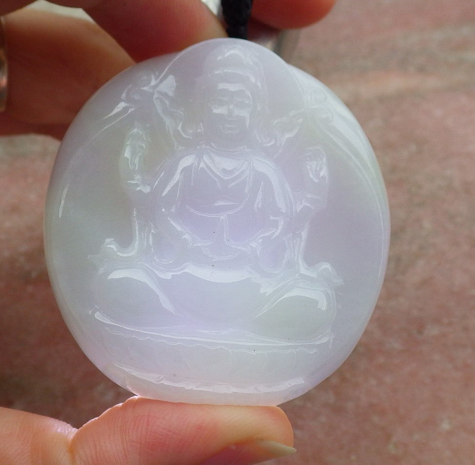 Certified Hand Carved Green Lavender 100% Natural Myanmar Burma A Jade Jadeite Guanyin Kwan yin Pendant Necklace