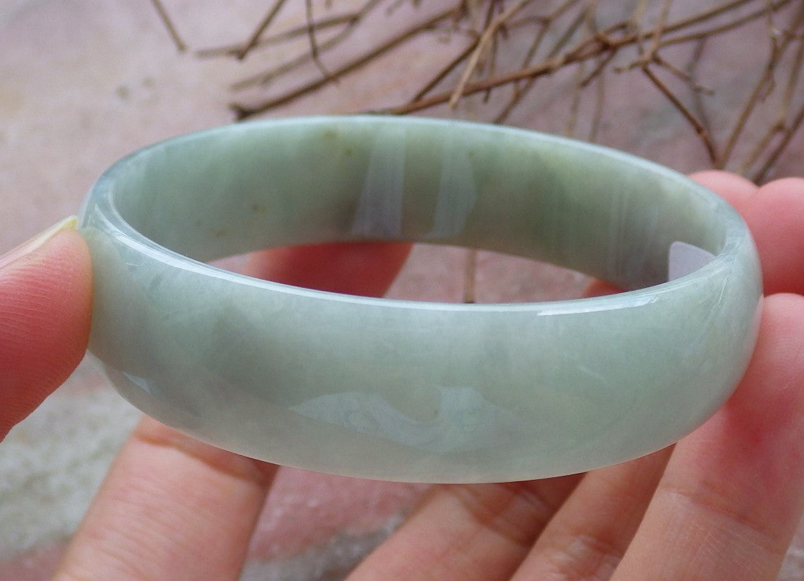 Certified Hand Carved Green Natural Myanmar Burma A JADE Circle Jadeite Bangle Bracelet 53mm