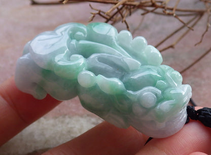 Certified Hand Carved Natural Lavender Green Myanmar Burma A Jade jadeite Dragon Pi Xiu Pendant Necklace