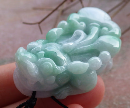 Certified Hand Carved Natural Lavender Green Myanmar Burma A Jade jadeite Dragon Pi Xiu Pendant Necklace