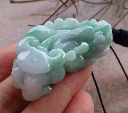 Certified Hand Carved Natural Lavender Green Myanmar Burma A Jade jadeite Dragon Pi Xiu Pendant Necklace