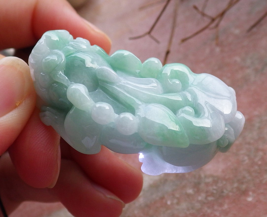 Certified Hand Carved Natural Lavender Green Myanmar Burma A Jade jadeite Dragon Pi Xiu Pendant Necklace