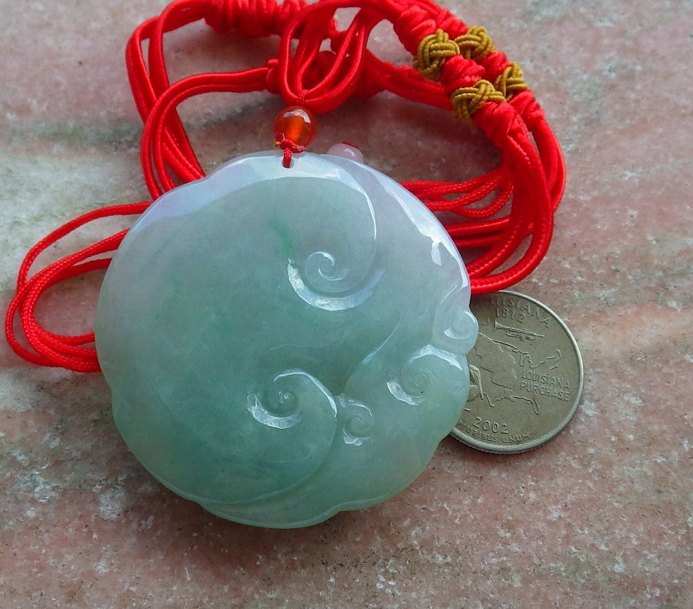 Certified Hand Carved Icy Green 100% Natural A Jade Jadeite Circle Dragon Spit Bead Pendant Necklace