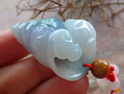 Certified Hand Carved Green 100% Natural Myanmar Burma A Jade Jadeite Ruyi Coin Sea Shell Pendant Necklace