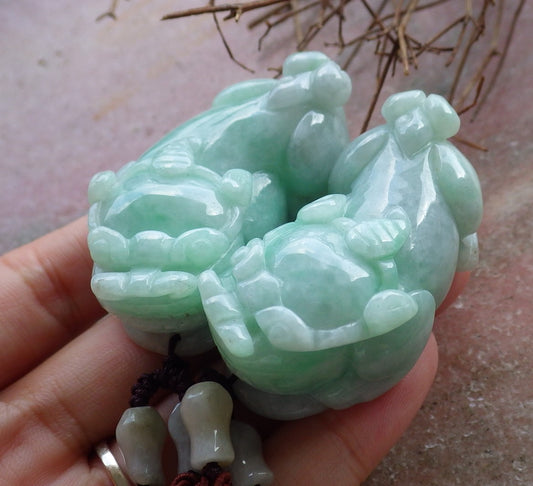 1 Pair Certified Hand Carved Green Natural Myanmar Burma A Jade Jadeite Dragon Pi Xiu Pendant Necklace