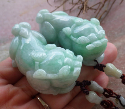 1 Pair Certified Hand Carved Green Natural Myanmar Burma A Jade Jadeite Dragon Pi Xiu Pendant Necklace