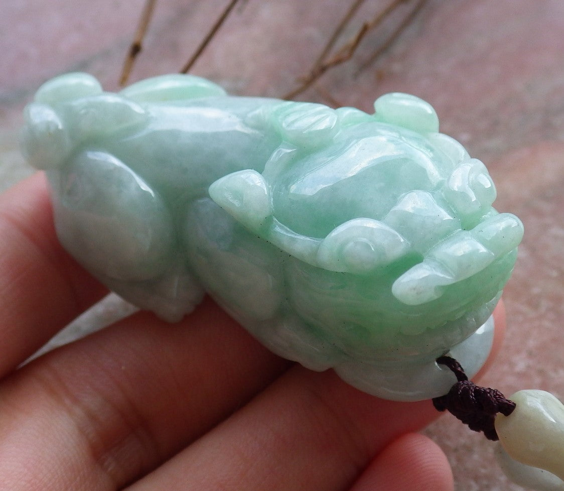 1 Pair Certified Hand Carved Green Natural Myanmar Burma A Jade Jadeite Dragon Pi Xiu Pendant Necklace