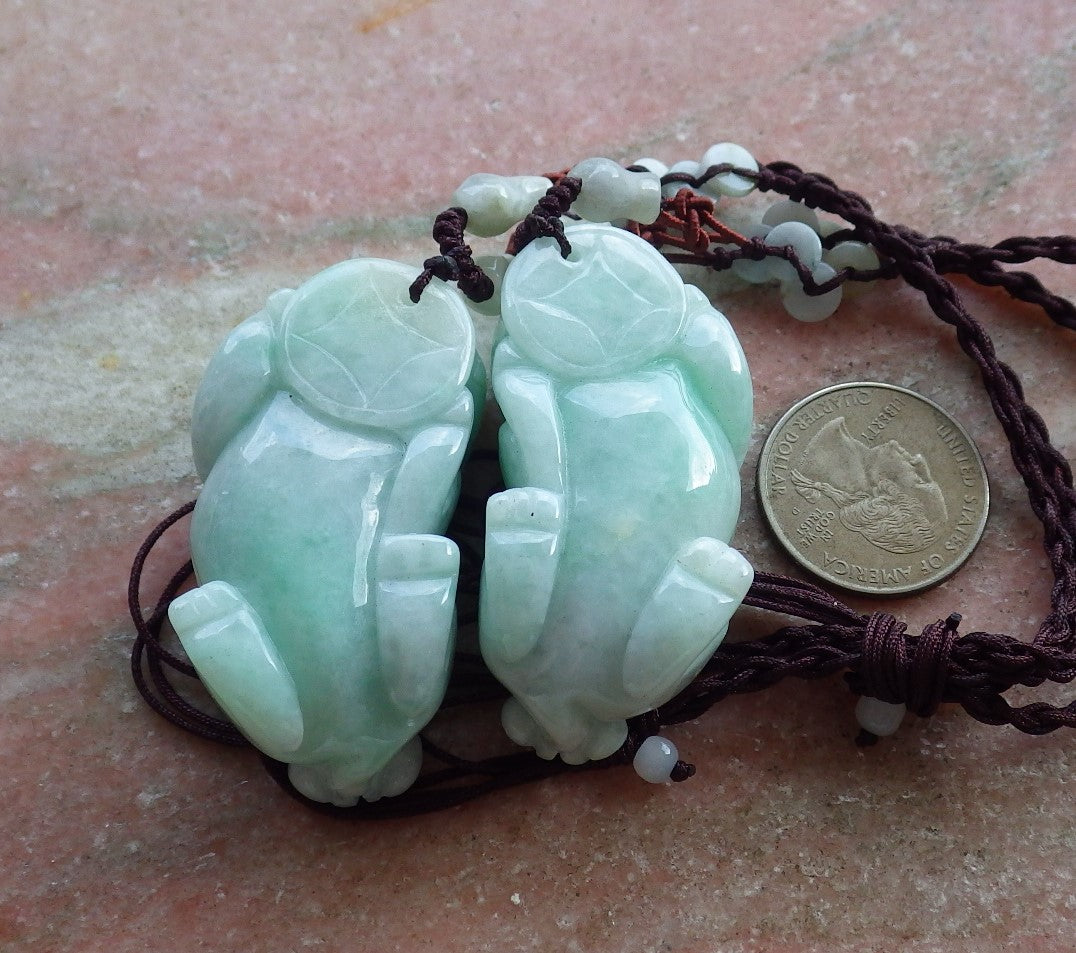 1 Pair Certified Hand Carved Green Natural Myanmar Burma A Jade Jadeite Dragon Pi Xiu Pendant Necklace