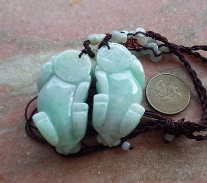 1 Pair Certified Hand Carved Green Natural Myanmar Burma A Jade Jadeite Dragon Pi Xiu Pendant Necklace