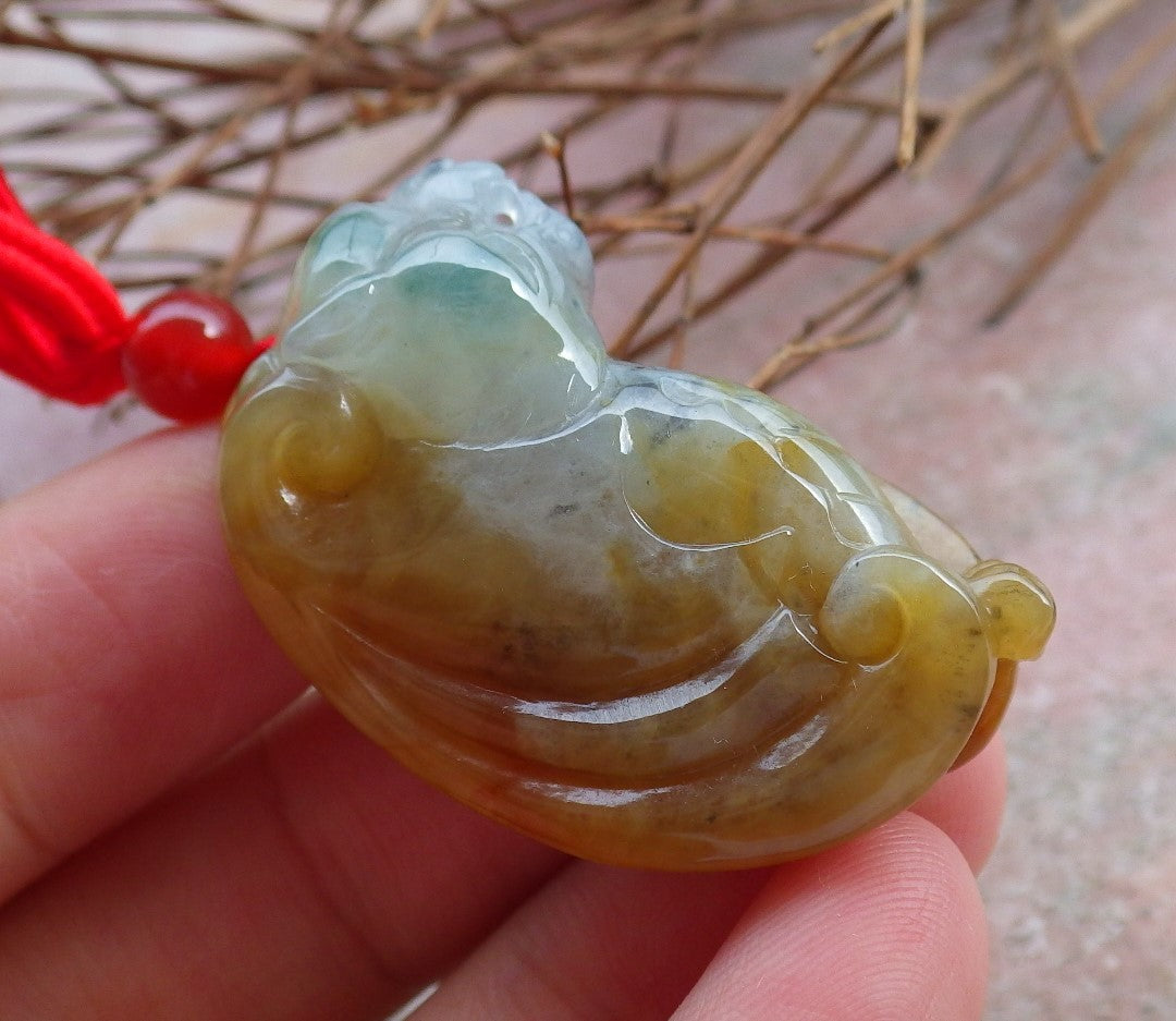 Certified Hand Carved Red Yellow Natural Myanmar Burma A Jade Jadeite Flying Dragon Pendant Necklace