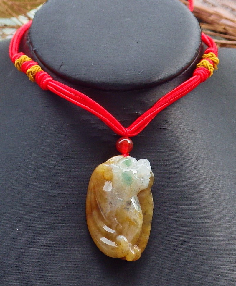 Certified Hand Carved Red Yellow Natural Myanmar Burma A Jade Jadeite Flying Dragon Pendant Necklace