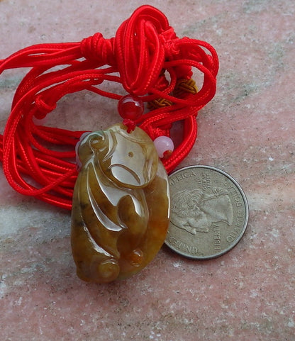 Certified Hand Carved Red Yellow Natural Myanmar Burma A Jade Jadeite Flying Dragon Pendant Necklace