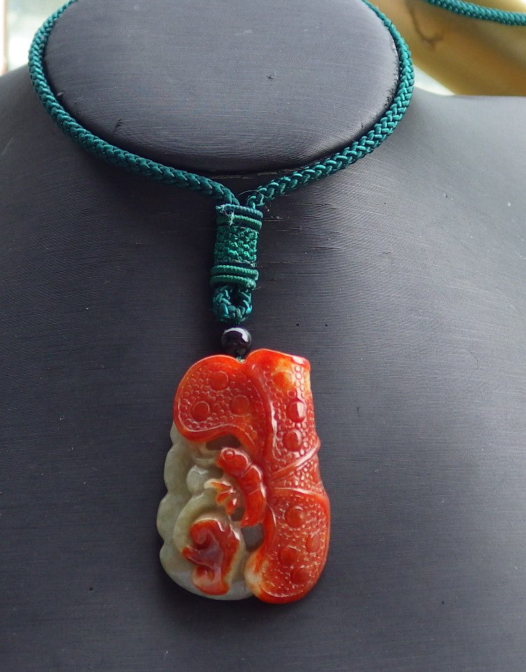 Certified Hand Carved Red Green Natural Myanmar Burma A Jade jadeite Butterfly Lotus Flower Pendant Necklace