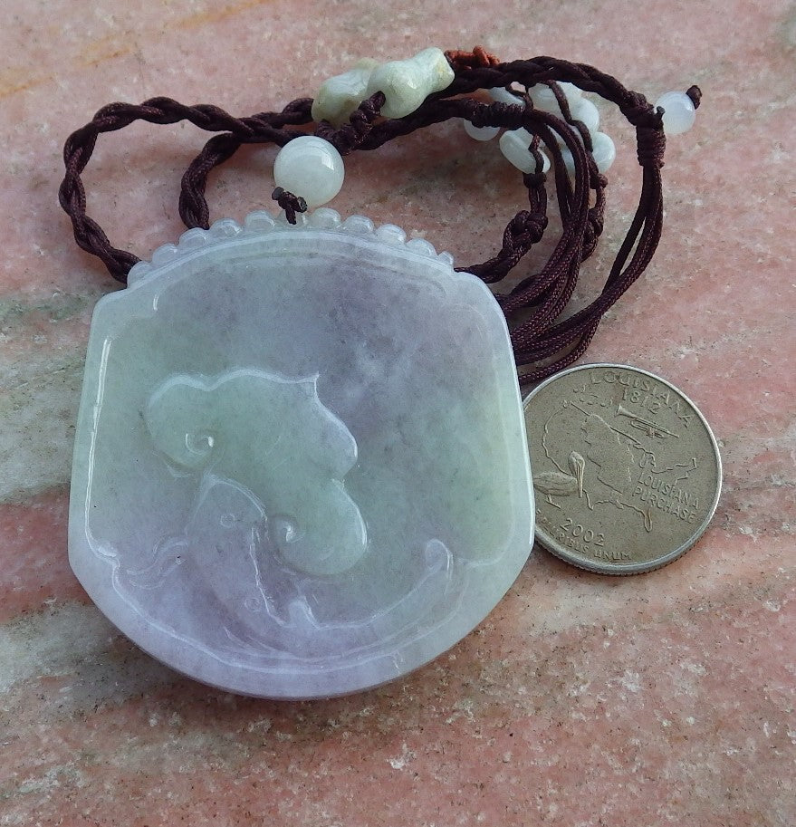 Certified Hand Carved Green Lavender Natural Myanmar Burma A Jade Jadeite Dragon Pendant Necklace