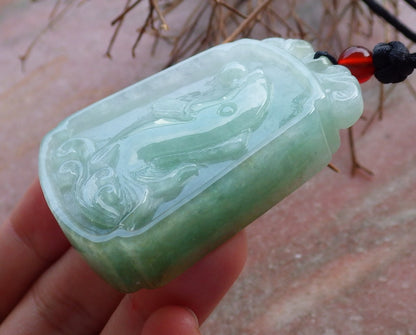 Certified Hand Carved Green Natural Myanmar Burma A Jade Jadeite Fish Lotus Flower Pendant Necklace