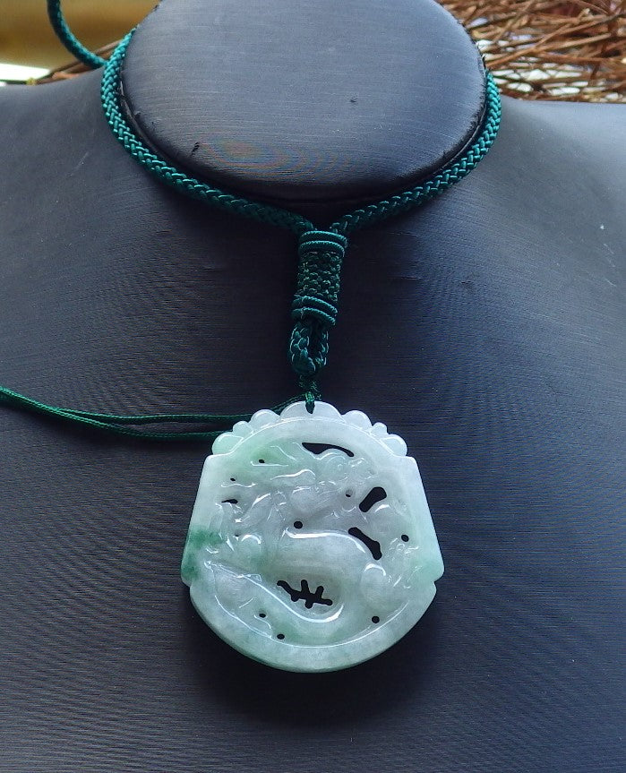 Certified Hand Carved Green Lavender Natural Myanmar Burma A Jade Jadeite Dragon Pendant Necklace