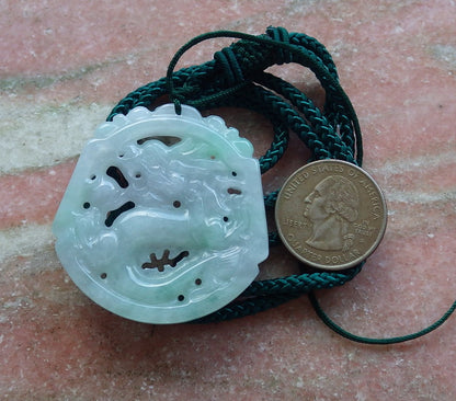 Certified Hand Carved Green Lavender Natural Myanmar Burma A Jade Jadeite Dragon Pendant Necklace