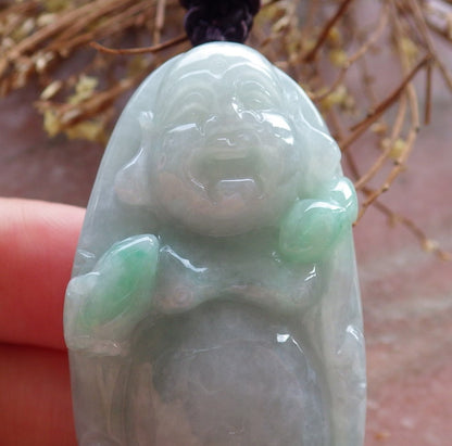 Certified Hand Carved Green Natural Myanmar Burma A Jade jadeite Happy Buddha God Pendant Necklace