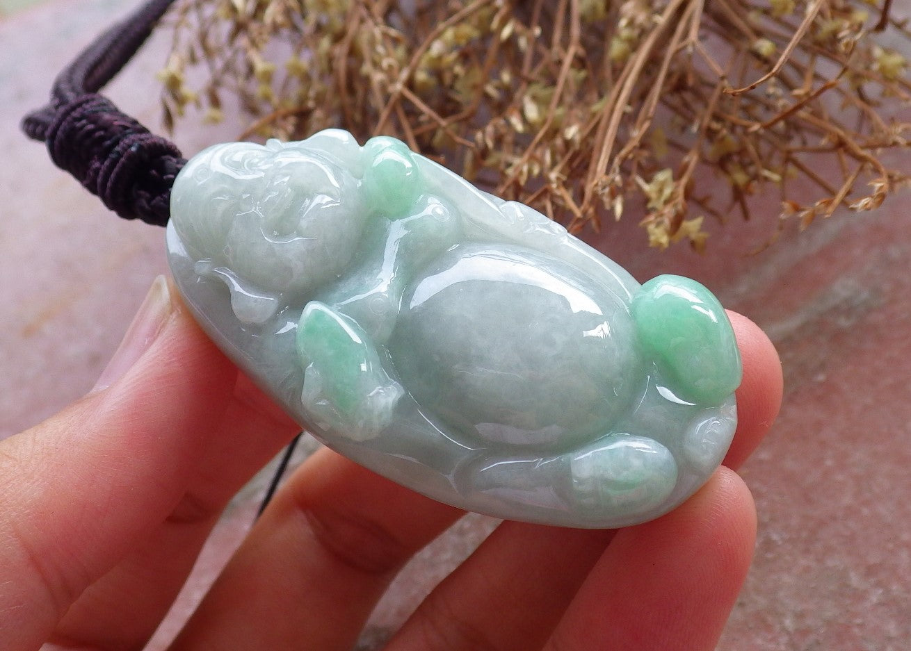 Certified Hand Carved Green Natural Myanmar Burma A Jade jadeite Happy Buddha God Pendant Necklace