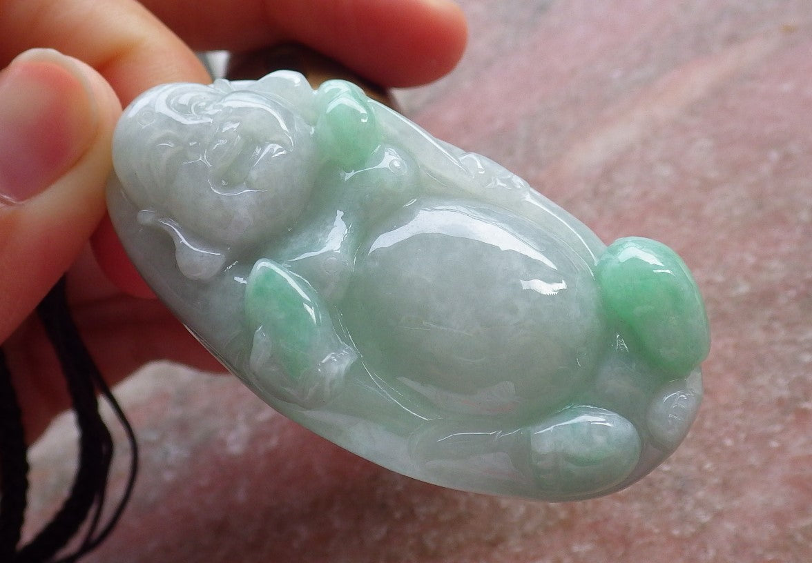 Certified Hand Carved Green Natural Myanmar Burma A Jade jadeite Happy Buddha God Pendant Necklace