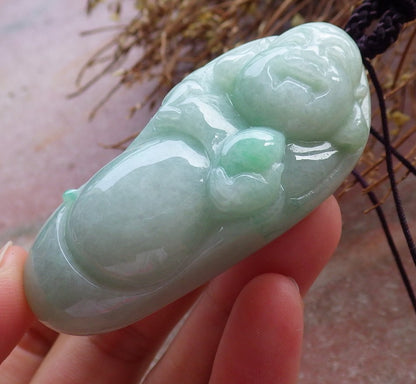 Certified Hand Carved Green Natural Myanmar Burma A Jade jadeite Happy Buddha God Pendant Necklace