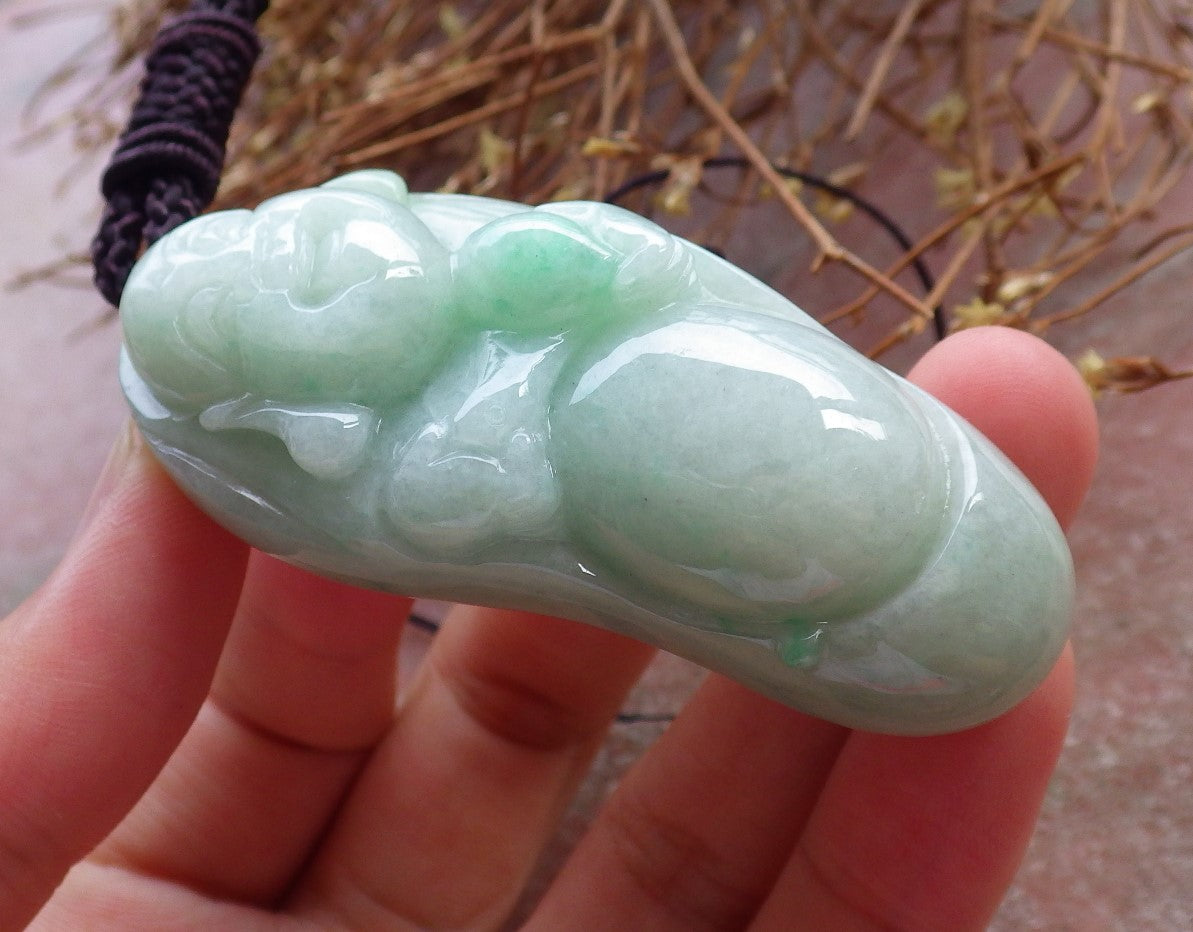 Certified Hand Carved Green Natural Myanmar Burma A Jade jadeite Happy Buddha God Pendant Necklace