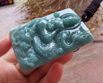 Certified Hand Carved Green 100% Natural Myanmar Burma A Jade Jadeite Guanyin Kwan yin Dragon Pendant Necklace