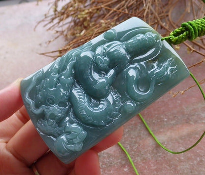 Certified Hand Carved Green 100% Natural Myanmar Burma A Jade Jadeite Guanyin Kwan yin Dragon Pendant Necklace