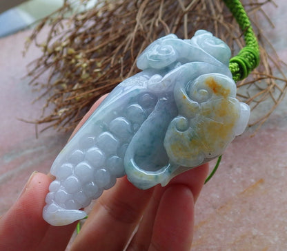 Certified Hand Carved Lavender Green Yellow 3 color Natural Myanmar Burma A Jade jadeite Lotus Flower Ruyi Maize Pendant Necklace