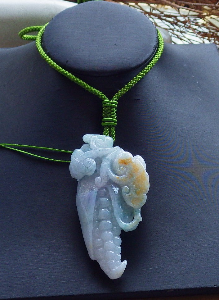 Certified Hand Carved Lavender Green Yellow 3 color Natural Myanmar Burma A Jade jadeite Lotus Flower Ruyi Maize Pendant Necklace