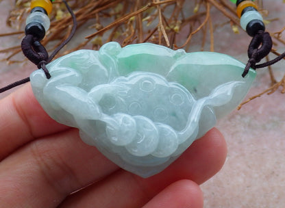 Certified Hand Carved Green Natural Myanmar Burma A Jade Jadeite Lotus Frog Toad Flower Pendant Necklace