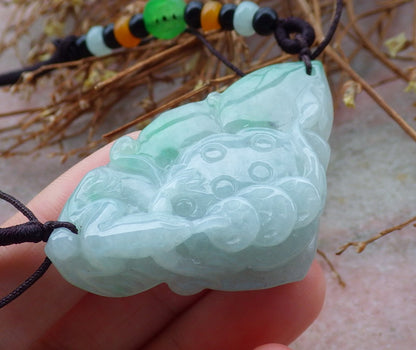 Certified Hand Carved Green Natural Myanmar Burma A Jade Jadeite Lotus Frog Toad Flower Pendant Necklace