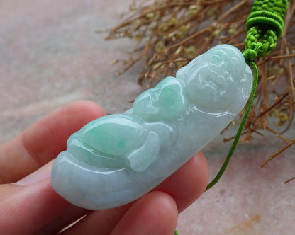 Certified Hand Carved Green Natural Burma A Jade jadeite Happy Buddha God Pendant Necklace