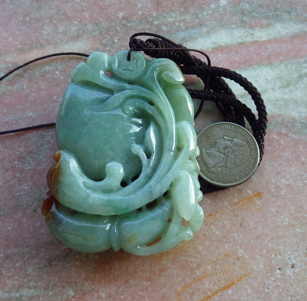 Certified Hand Carved Green Natural Burma A Jade jadeite Phoenix Flower Pendant Necklace