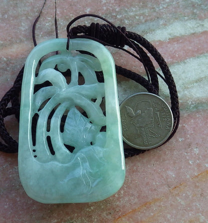 Certified Hand Carved Icy Green Natural A Jade Jadeite Lucky Sailboat Tree Ruyi Pendant Necklace